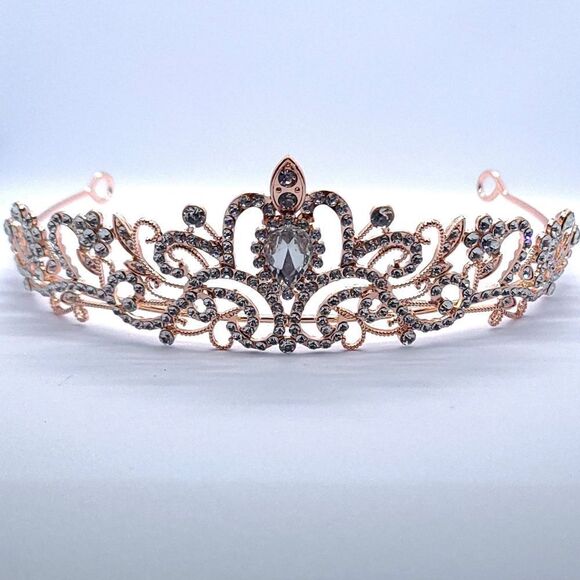 Rose Gold Tiara Bridal Pageant Crown Shiny Rhinestone Princess Birthday - Picture 9 of 12